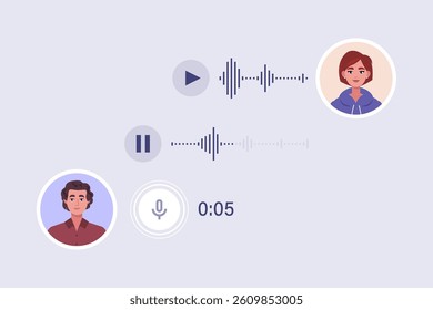 Concept of communication by phone. Character communicates by voice message. Flat vector illustration