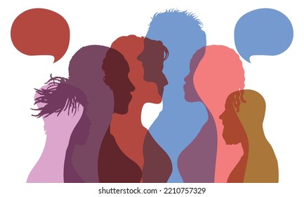 The Concept Of Communication. Community. Share Information On Social Networks. Vector Cartoon Of International People Speaking And Interacting. 