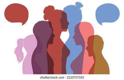 The Concept Of Communication. Community. Share Information On Social Networks. Vector Cartoon Of International People Speaking And Interacting. 