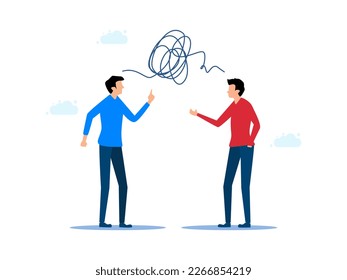 concept of communication. Misunderstanding at work. Communicate messages and information is unclear. Businessmen and men have trouble understanding each other