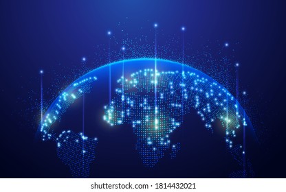 concept of communication technology or global network, graphic of dotted world map with futuristic element