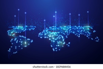 concept of communication technology or global network, graphic of dotted world map with futuristic element