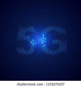 concept of communication technology, graphic of 5G signal in digital futuristic style