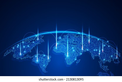 concept of communication technology, graphic of dotted world map presented in futuristic style