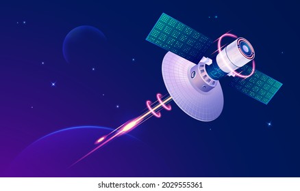 concept of communication technology, graphic of telecommunication satellite with outer space background