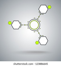 Concept of communication, three connected cells. Vector Graphics