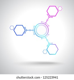 Concept of communication, three connected cells. Vector Graphics