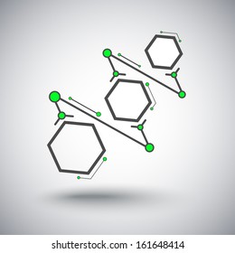 Concept of communication, three connected cells gradient. Vector Graphics
