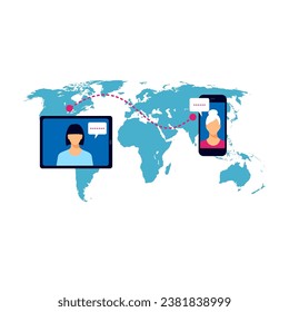 Concept communication via the global Internet. vector background world map people to people connection. 