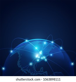 concept of communication world or global network, graphic of dotted globe with light wire