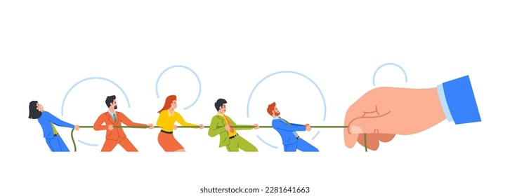 Concept Of Company Competition, Office Struggle, Overcome Obstacles. Business Characters Team Competes with Boss