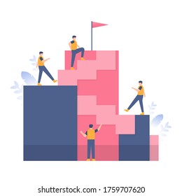 the concept of a company or corporate, teamwork, mutual success. Team illustrations together go up to get the flag. flat design. can be used for elements, landing pages, UI, websites