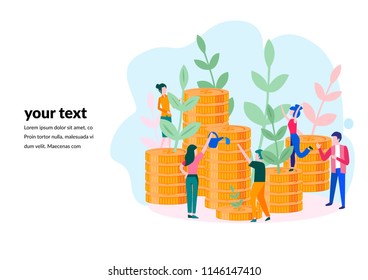Concept company is engaged in joint construction of cash profits for web page, banner, presentation, social media, documents, cards, posters. Vector illustration business analysis, career growth 
