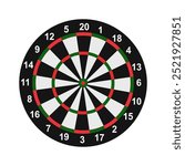 Concept of competition and achievement goals.Achieving goals in business and life.Dartboard with dart stuck right in center of target.Isolate on a white background