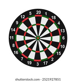 Conceito de competição e metas de conquista.Alcançando metas nos negócios e na vida.Dartboard com dardo preso no centro do alvo.Isole em um fundo branco