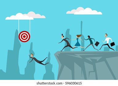 Concept of competition between employees. Career. goals achievement and the danger of falling. Flat vector design