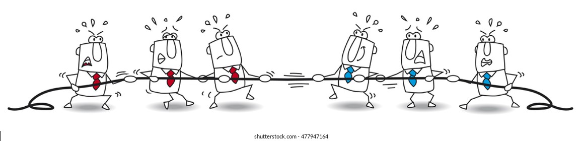 It's a concept of the competition in which two business teams pull at opposite ends of a rope and trying to pull their opponents over a imaginary line. 