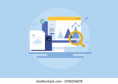 Concept of competitor analysis, marketing data analysis, data driven marketing - creative line vector illustration with icons - Shutterstock ID 1938296878