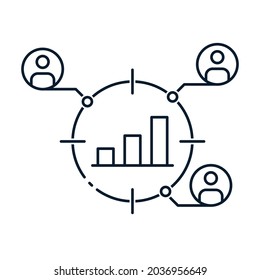 Concept for competitors and market analysis, consumers. Vector linear icon isolated on white background.