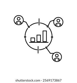 Concept for competitors and market analysis, consumers. Vector linear icon isolated on white background.