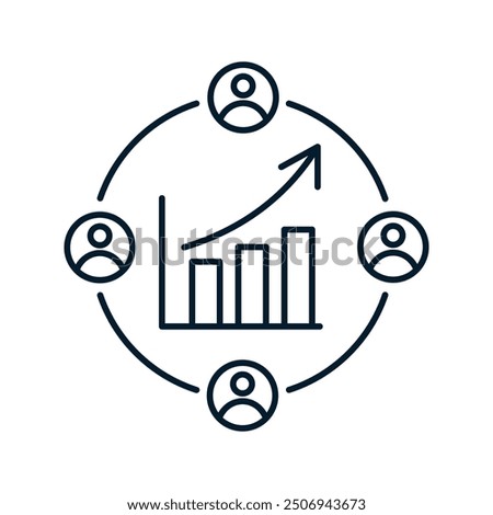 Concept for competitors and market analysis, consumers. Vector linear icon isolated on white background.