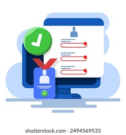 concepto de formulario de perfil completo y datos personales. registro en línea, rellenar datos personales, completar información de perfil. los inscritos intentan rellenar el formulario de registro. Vector plano.