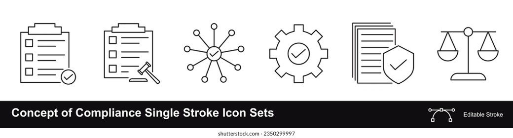 Concept of Compliance security, specification, policy, standard or law vector single stroke icon