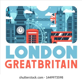 Concept composition of london cityscape, landmarks, hand made font.