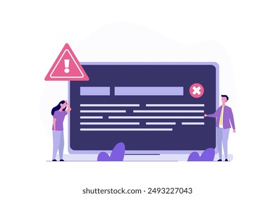 Concept of computer outage or failure due to server downtime, technical issues, software update errors, operating system crashes, or cyber attacks.