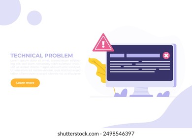 Concept of computer outage or failure due to server downtime, technical issues, software update errors, operating system crashes, or cyber attacks.