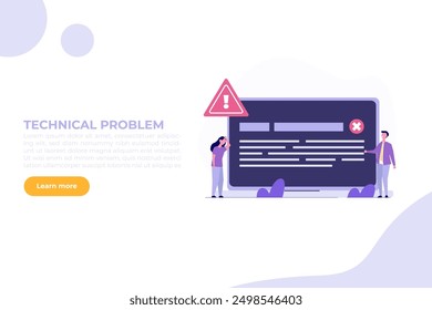 Concept of computer outage or failure due to server downtime, technical issues, software update errors, operating system crashes, or cyber attacks.