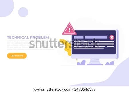Concept of computer outage or failure due to server downtime, technical issues, software update errors, operating system crashes, or cyber attacks.