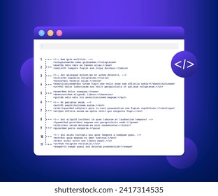 Concept of computer programming or developing software or game. 3d vector coding symbols and programming window. Web Development concept. Website coding, Web page. Vector illustration