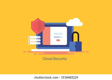 Concept of computer security, secure cloud network, Server security, Website login, dashboard panel - flat design vector illustration with icons
