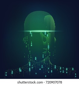 concept of computer virus, internet piracy and hacking, shape of a man combined with binary code