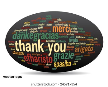 Concept or conceptual abstract thank you word cloud in different languages or multilingual for education or thanksgiving day, metaphor to appreciation, multicultural, friendship, tourism travel