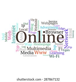 Concept or conceptual abstract word cloud   as metaphor for internet, network, Website