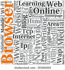 Concept or conceptual abstract word cloud   as metaphor for internet, network, Website