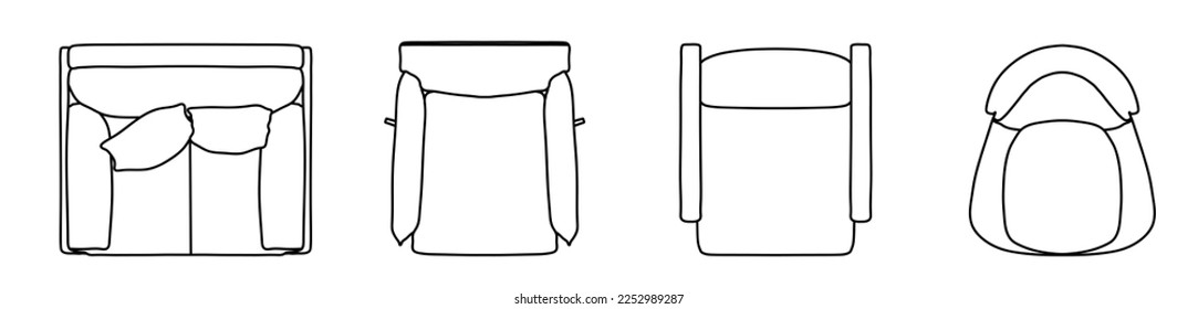 Concept or conceptual set or collection of armchairs from different perspectives isolated on white. Vector as a metahor for architecture and interior design, modern style, home and business