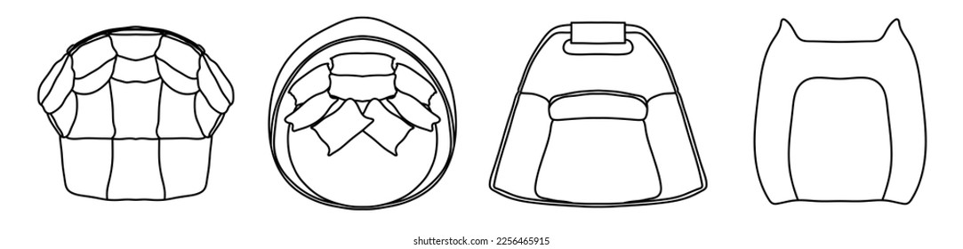 Concepto o conjunto conceptual o colección de sillones desde diferentes perspectivas aislados en blanco. Vector como metáfora de arquitectura y diseño interior, estilo moderno, hogar y negocios