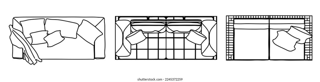 Concept or conceptual set or collection of loveseat couches from different perspectives on white. Vector as a metaphor for architecture and interior design, modern style, home and business