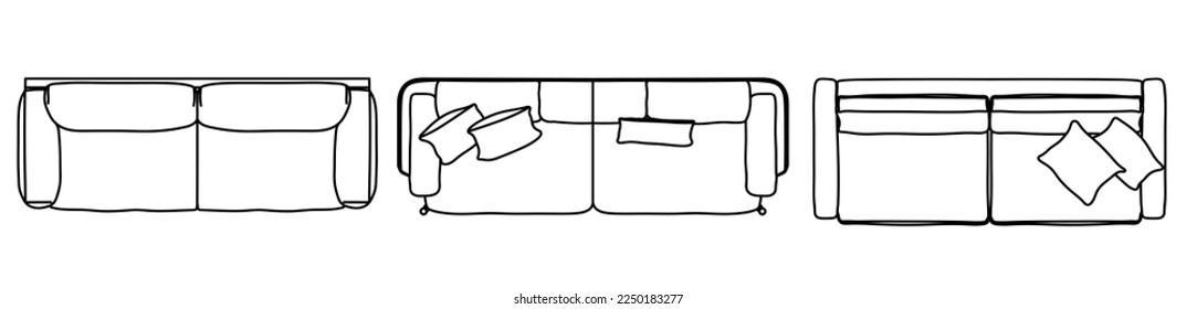 Concept or conceptual set or collection of loveseat couches from different perspectives on white. Vector as a metahor for architecture and interior design, modern style, home and business