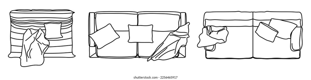 Concept or conceptual set or collection of loveseat couches from different perspectives on white. Vector as a metahor for architecture and interior design, modern style, home and business