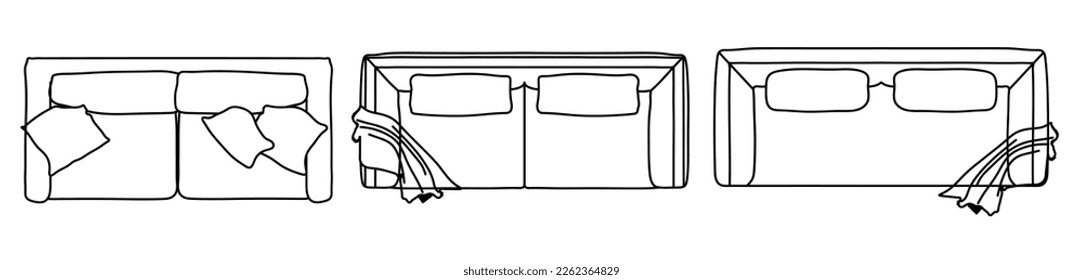 Concept or conceptual set or collection of loveseat couches from different perspectives on white. Vector as a metahor for architecture and interior design, modern style, home and business