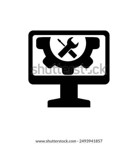 concept of configuration computer. gear and laptop icon, sign and symbol.