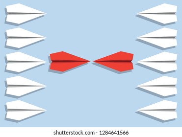 Concept of conflict between two opposing sides facing each other behind their leaders, before the outbreak of hostilities