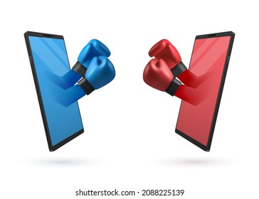 Concept of conflict or showdown online using a smartphone.
