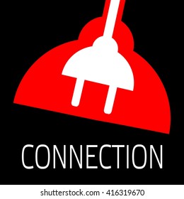 Concept connection or disconnection electricity. Red and white power plug on black background.