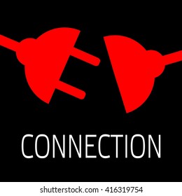 Concept connection or disconnection electricity. Red power plug on black background.
