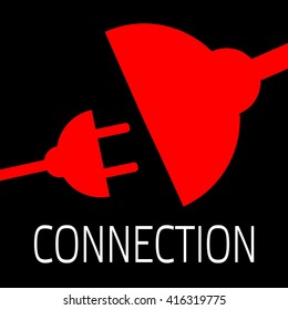 Concept connection or disconnection electricity. Red power plug on black background.